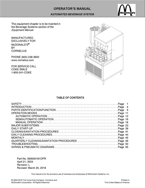 Cornelius automated beverage system service manual. - Manual de derecho de la construcción.