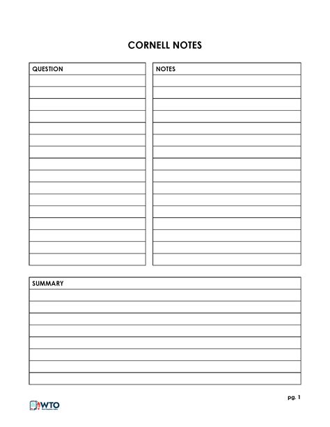 Cornell Note Taking System Template