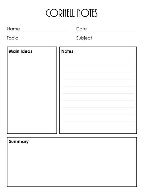 Cornell Notes Template For Word