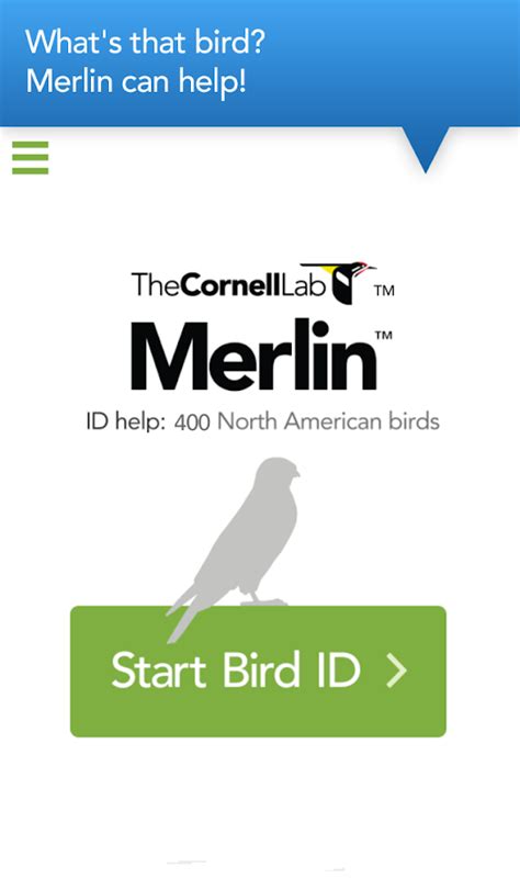 Cornell bird app. Ask Merlin—the world’s leading app for birds. Just like magic, Merlin Bird ID will help you solve the mystery. Merlin Bird ID helps you identify birds you see and hear. Merlin is unlike any other bird app—it's powered by eBird, the world’s largest database of bird sightings, sounds, and photos. Merlin offers four fun ways to identify birds. 