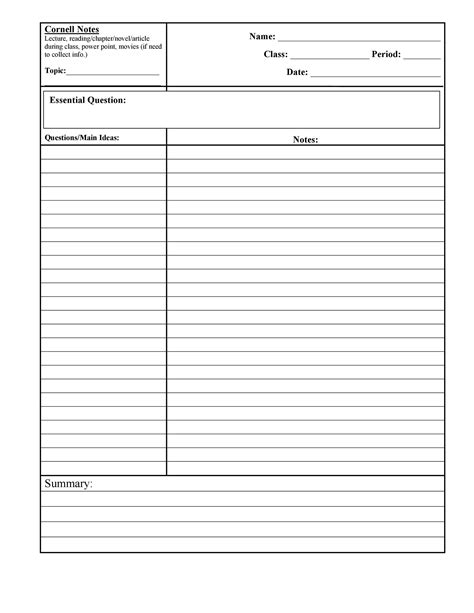 Cornell notes template word doc. Generic two column notes blank template with Topic, Essential Question, Reflect, Record, and Summary sections. Contains example document taking notes using the Cornell Notes method. Digital template can be used for paperless classrooms, teacher binders, class notes, compatible with ANY SUBJECT AND GRADE LEVEL.Perfect for use in … 