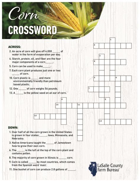 The Crossword Solver found 30 answers to "Cornfield concern", 4 letters crossword clue. The Crossword Solver finds answers to classic crosswords and cryptic crossword puzzles. Enter the length or pattern for better results. Click the answer to find similar crossword clues . Enter a Crossword Clue.. 