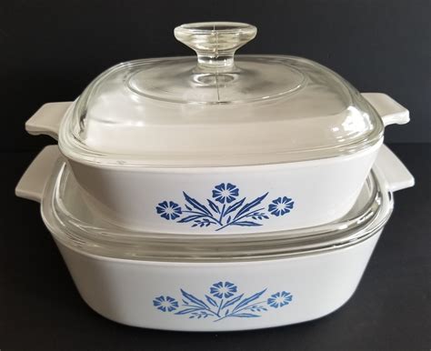 Some vintage CorningWare products are casserole dishes, cake pans, dinner serving pieces, Dutch ovens, frying pans, bowls, coffee pots, browning skillets, loaf pans, percolators, pie plates, ramekins, sauce pans, souffle dishes, and teapots, to name a few. What is CorningWare? CorningWare ovenware was made of a material known as Pyroceram.. 