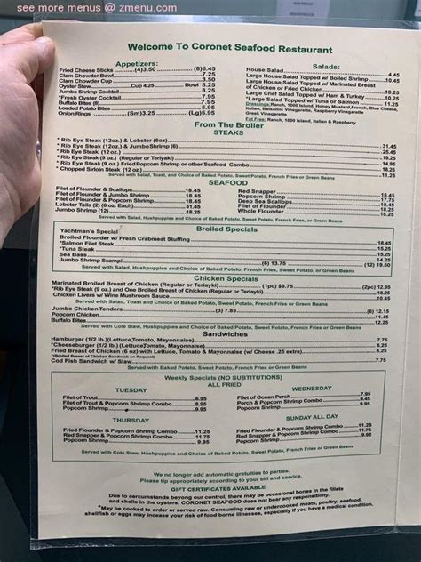 Coronet Seafood Restaurant menu - Rural Hall NC 27045