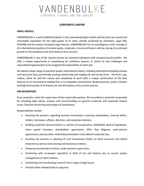 Corporate Attorney job description template Workable