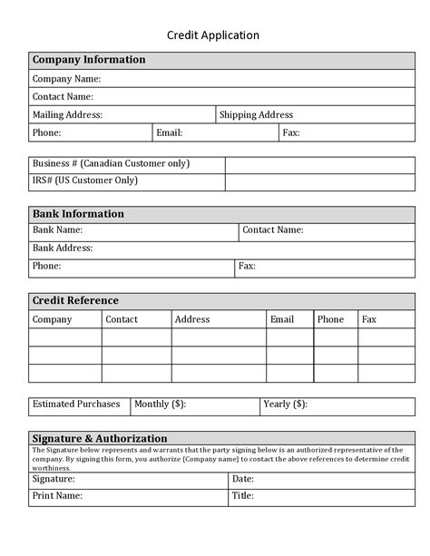 Corporate Credit Application Template