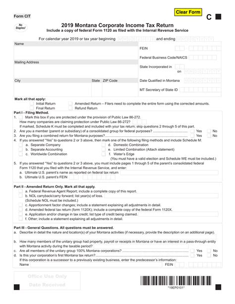 Corporate Income Tax Return (Form CIT) - Montana Department of Revenue