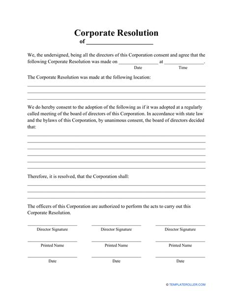 Corporate Resolution Blank Form