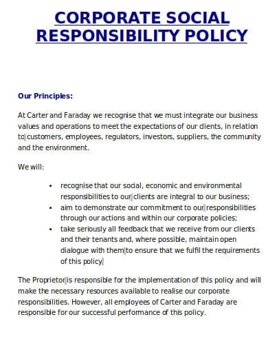 Corporate Social Responsibility Policy.