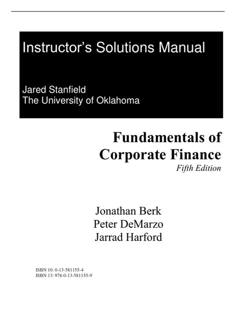 Corporate finance jonathan berk harford solutions manual. - Of water and the spirit download.