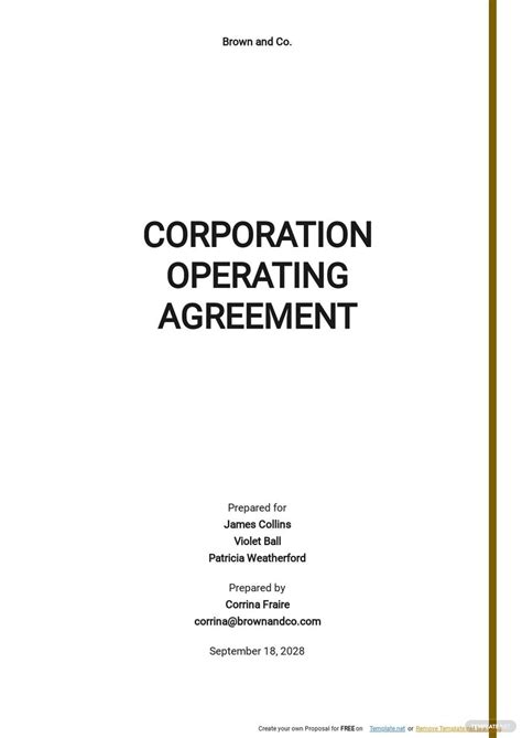 Corporation Operating Agreement Template Addictionary
