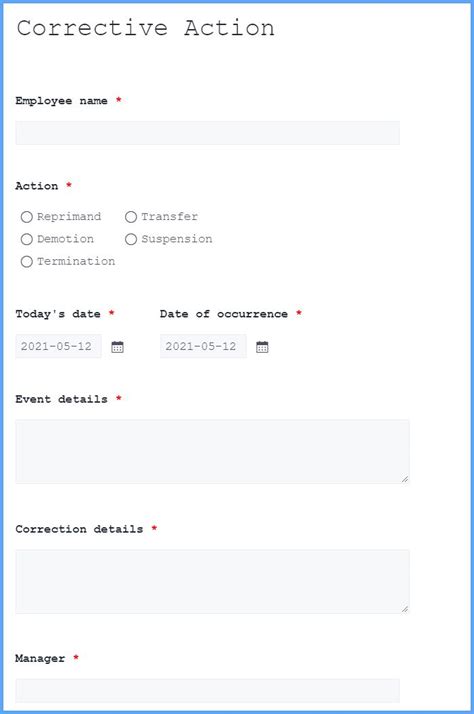 Corrective Action Form Template Formsite