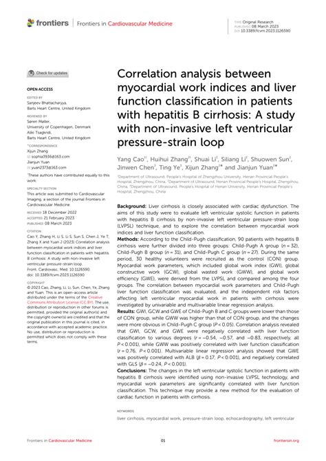 Correlation analysis between myocardial work indices and liver …