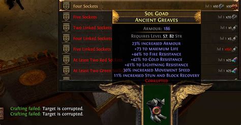 Corrupted poe. so, 4 linked sockets, costs 5 fuses on non corrupt items. on a corrupt item, its 5 fuses + 5 vaal orbs. things that need SIX linked sockets, really should be 6 socketed first. and this league you just use tainted fuses to 6 link them (can start with the 4link recipe mentioned above, and then use tainted fuses for links 5 and 6). 