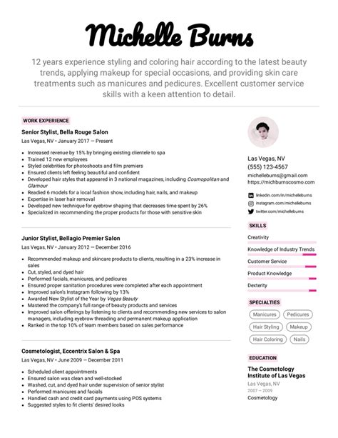 Cosmetologist Resume Example Writing Tips For 2021