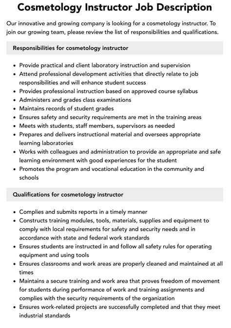 Cosmetology instructor biography