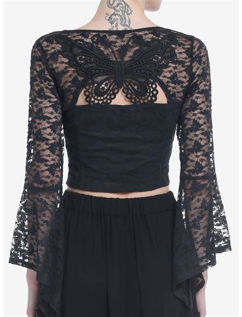 Cosmic Aura Black Butterfly Lace Girls Bell Sleeve Top Hot Topic