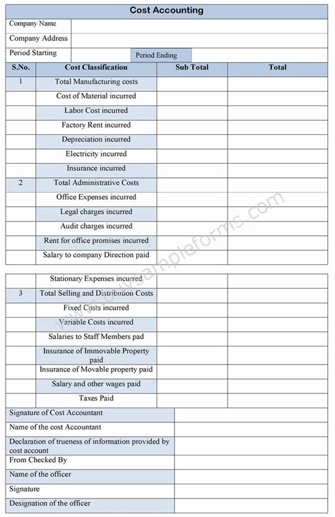 Cost Accounting Form Example Word Template Download