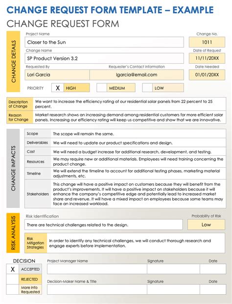 Cost Change Request Form