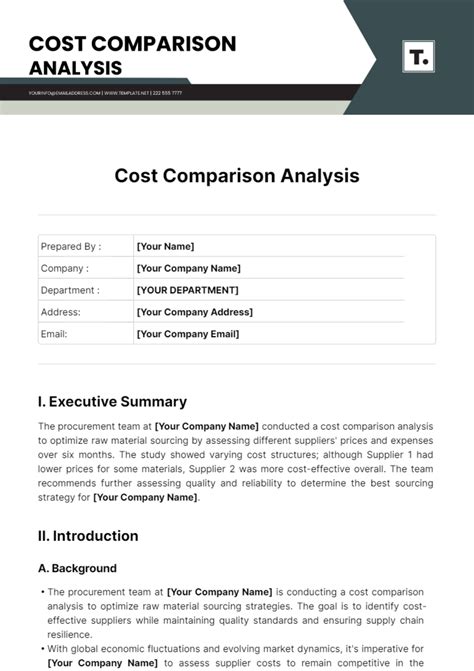 Cost Comparison Analysis Template