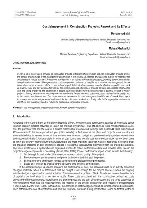 Cost Management In Construction Projects Rework And Its