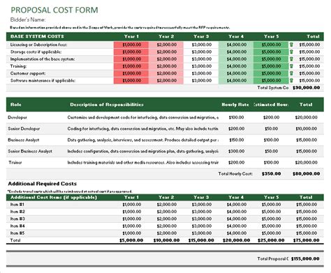 Cost Proposal Template Excel Database