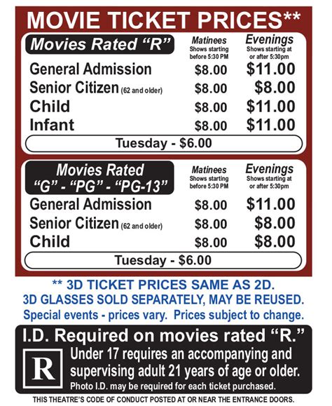  Child tickets are valid for children 11 years and under. Senior tickets are valid for adults 60 years and older. Not all ticket types are available for all performances. Valid IDs will be required to attend "R" movies. You must be at least 17 years of age or have your parent accompany you to view the movie. . 