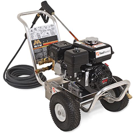 A gas-powered 2000 to 27000 PSI pressure washer costs $79 per day, wh