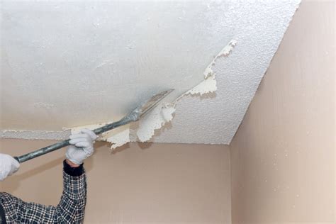 Cost to scrape popcorn ceiling. Wet Sanding. Spray just enough water to moisten the popcorn ceiling but not so much that it soaks up the drywall ceiling. Then, use a 6-inch or larger utility knife to chip away at the texture and create a smooth surface. It should be easier to remove the surface of the popcorn ceiling compared to dry scraping. 