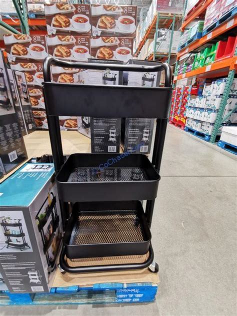 3-Tier Storage Cart. 3.2 (6) 3.2 out of 5 stars. 6 reviews. $25.99. Product Details. Features. Specifications. Resources. 3-Tier Storage Cart provides accessible storage for cleaning, cooking or office supplies. Unit has casters for mobility. No tools needed for assembly. Epoxy-coated steel. Part Number : CKW020: