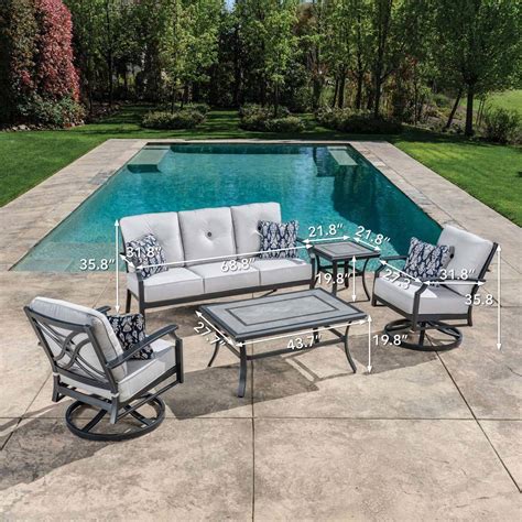 Costco 5 piece patio set. Sign In For Price. $1,799.97. Qualifies for Costco Direct Savings. See Product Details. SunVilla Beth 7-piece Outdoor Patio Dining Set. Cushions and Pillows Are Made with Outdura® Fabric That Is Resistant to Stains, Mildew, Chlorine, and Fading. 100% Solution Dyed Acrylic Fabric. Rust-resistant, Aluminum Construction. 