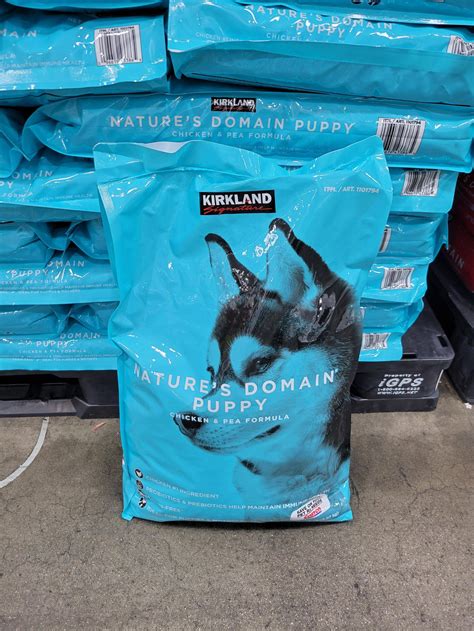 Costco brand dog food. Costco’s own Kirkland Signature TM brand offers organic and non-organic options, as well as healthy weight formulas and grain-free. Costco’s grain-free dog food is made with sweet potato, combined with either salmon, turkey, beef, or chicken, and each bag contains a healthy dose of probiotics to help with your dog’s digestion. 