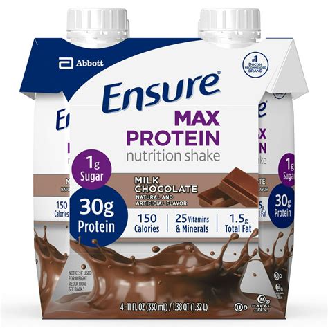 Manganese : 25. Chromium : 25. Molybdenum : 25. Chloride : 10. Ensure Max Protein Nutrition Shake has 30 grams of high-quality protein for muscle health, 1 gram of sugar, and 25 vitamins and minerals per serving. 150 calories, 1.5g total fat.. 