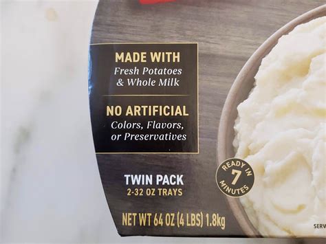 Nutrition summary: There are 280 calories in 1 serving (153 g) of kirkland costco mashed potatoes and meatloaf. Calorie breakdown: 48% fat, 33% carbs, 20% protein. Stir mashed potatoes, re-cover with plastic wrap and heat for an additional 7-9 minutes. Allow to rest 3 minutes before serving. From foodnewsnews.com.