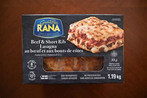 Costco short rib lasagna. 15g. Carbs. 25g. Protein. 20g. There are 320 calories in 1 cup (200 g) of Giovanni Rana Beef and Short Rib Lasagna. Calorie breakdown: 43% fat, 32% carbs, 25% protein. 