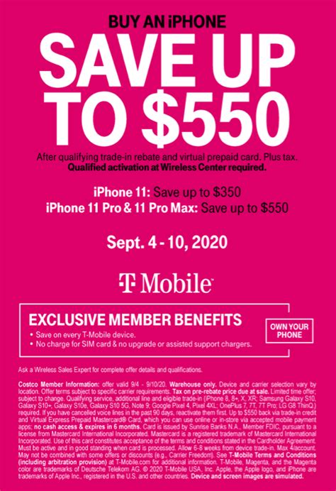 Also the $250 Costco rebate card can only be used at T-Mobile or Costco, I didn't notice but that started a month ago. And now it's a Visa because you can't use Mastercard at Costco: Costco Activate ID230046 Start Date: August 17, 2023 "Get $250 to spend at T-Mobile or Costco via virtual prepaid Visa® when you switch from select carriers to a …