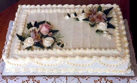 Costco wedding sheet cake.  Standard designs include simple floral patterns, ...