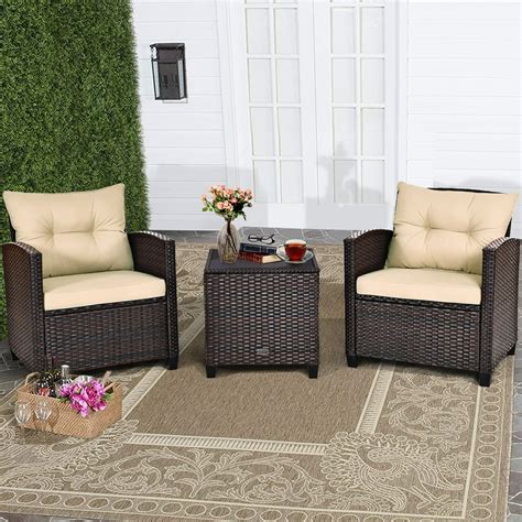 Costway 3-Pieces Patio Rattan Furniture Set Cushioned Sofa …