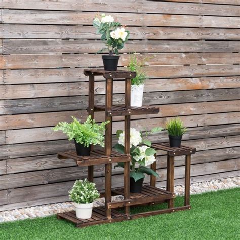 Costway Outdoor Wooden Plant Flower Display Stand 6 …