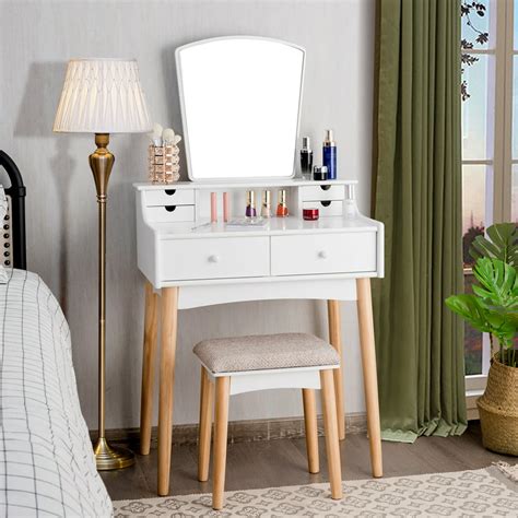 It is simple to switch between the vanity table and writing table. 3 Large Drawer and 7 Compartments: This vanity set has a separate storage box and 3 drawers, which gives you enough space to store your makeup. 7 compartments in the storage box can classify cosmetics, perfumes, jewelry and accessories effectively. Smart storage keeps your items .... 