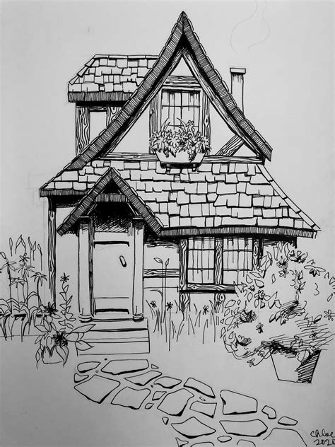 Cottage Drawing Easy