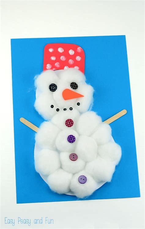 Cotton Ball Snowman Easy Winter Craft for Kids