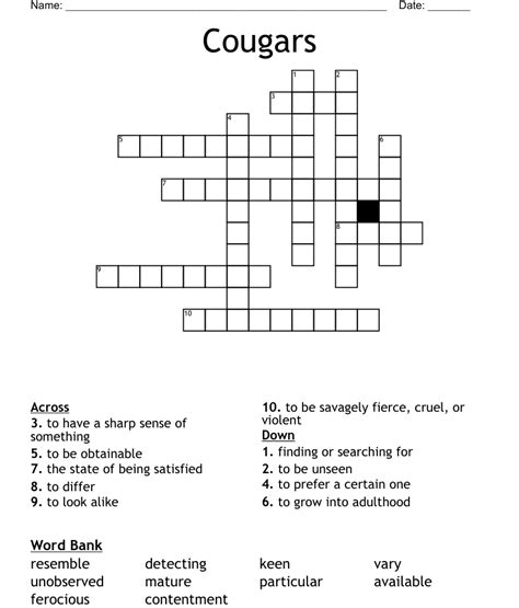 Cougars crossword. Clue: Large cats also known as cougars. Large cats also known as cougars is a crossword puzzle clue that we have spotted 1 time. There are related clues (shown below). 