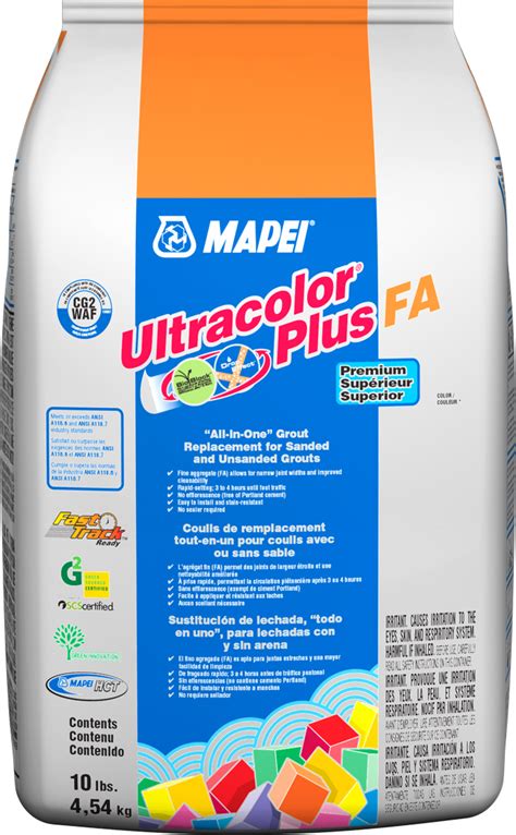 Coulis ultracolor plus fa. c. Install Mapei Ultracolor Plus FA grout. The grout was recommended by Floor and Decor staff for marble. I liked it because this grout comes in the purest white color - "Avalanche" and it has integrated sealer. I am now reading that this has a working time of basically 5 minutes before you need to start the initial wash. 