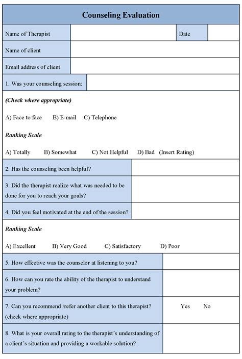 Counseling Evaluation Form Editable PDF Forms
