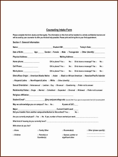 Counselling Intake Form Example Form Resume Examples XE8jPNYRKO
