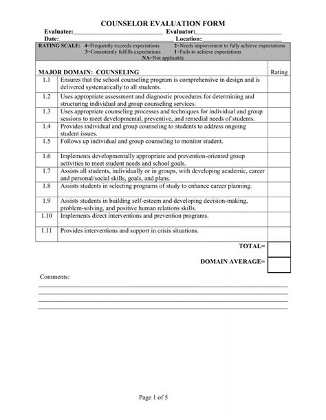 Counselor Evaluation Form with Signature Lines