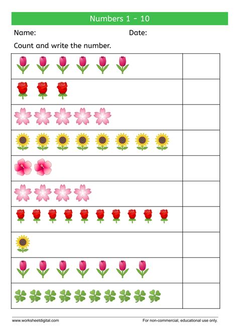 Count and Write The Number 1 10 Worksheet Digital