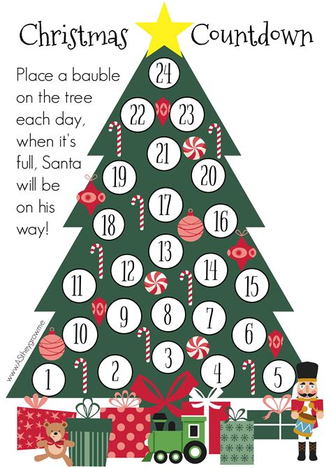 Count down for christmas. Oct 27, 2023 · 4. Hole punch the top. If you plan to hang the Santa up on the wall, make a hole punch at the top. 5. Add a red ribbon to the top for hanging. 6. Starting December 1st, add a cotton ball to each calendar day. Use tape to stick the cotton ball on. Continue adding a cotton ball each day until Santa’s beard is filled. 