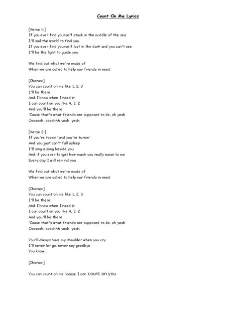 Count on me lyrics. Things To Know About Count on me lyrics. 